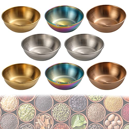 Qiundar Gewürzschalen, 8 Pcs Edelstahl Schälchen Mini Dipschalen Saucenschälchen Klein Sauce Schüssel Tauchschalen,für Kleine Portion Gewürz Gewürze Salatdressing(4 Farben) von Qiundar