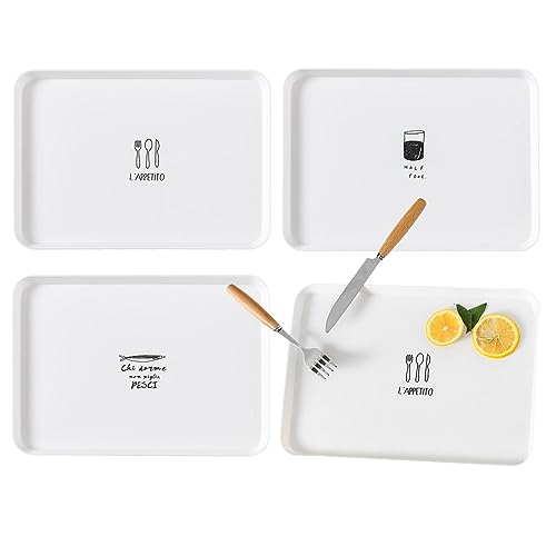 Qiundar Tablett aus Kunststoff 3pcs Serviertablett mit Motiv Weiß Rechteckig Fast Food-Tablett Gastrotablett für Küche Esszimmer Café von Qiundar