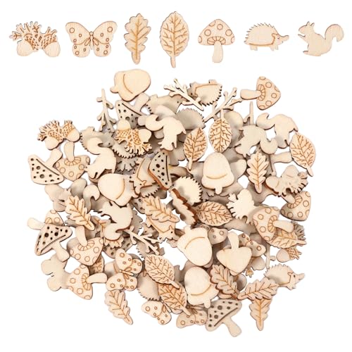 100 Stück Streudeko Holz Wald Tiere, herbst deko,waldtiere geburtstag deko zum Selberbasteln, geeignet für Weihnachtsbaumschmuck, Geburtstagsfeiern, Hochzeitsfeiern und Familienessen (B) von Qiuruoo