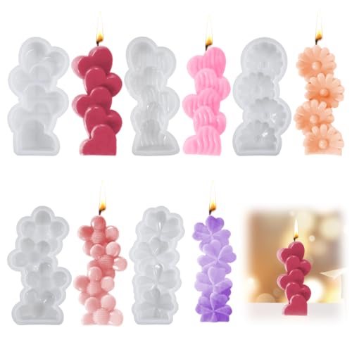 5 Stück Kerzen Formen Silikon, Silikonform Blumen Klee Gerbera Chrysantheme, Silikonform Herz verwendet für Kerzen, Seife und andere DIY Handwerk machen von Qiuruoo
