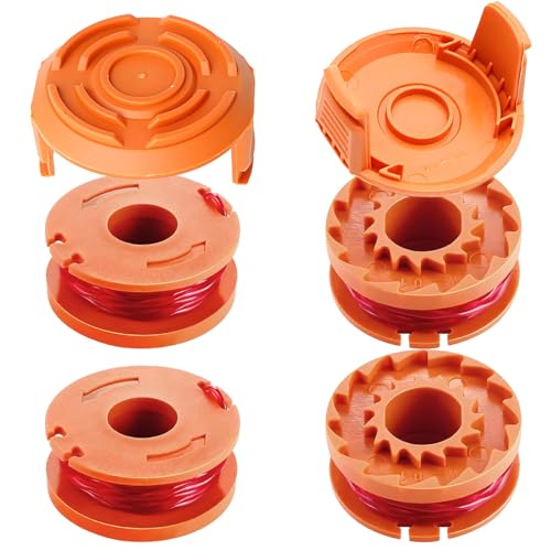 Qiuwanzia WA0010 Trimmerfaden 3 m (0,065 Zoll) für Worx WG180 WG150 WG151 WG152 WG153 WG154 WG155 WG155.5 WG156 WG157 WG160 WG163 WA0010 20-V-Rasentrimmer (4 Spulen, 2 Kappen) von Qiuwanzia