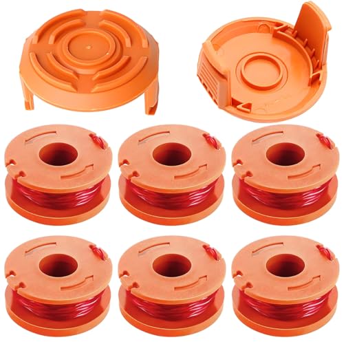 Qiuwanzia WA0010 Trimmerfaden 3 m 0,065 Zoll für Worx WG180 WG163 WG175 WG150 WG151 WG152 WG153 WG154 WG160 20-V-Rasentrimmer elektrischer Freischneider mit automatischem Vorschub 6 Spulen 2 Kappen von Qiuwanzia