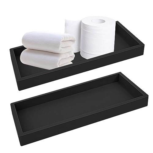 Qivine 2 Stück Badezimmer Tablett, 30 x 12 x 1,8 cm Rechteckig Silikon Teller Schwarz Deko Tablett Schminktisch Badezimmertablett für Schmuck, Kerzen, Handtuch, Seife von Qivine