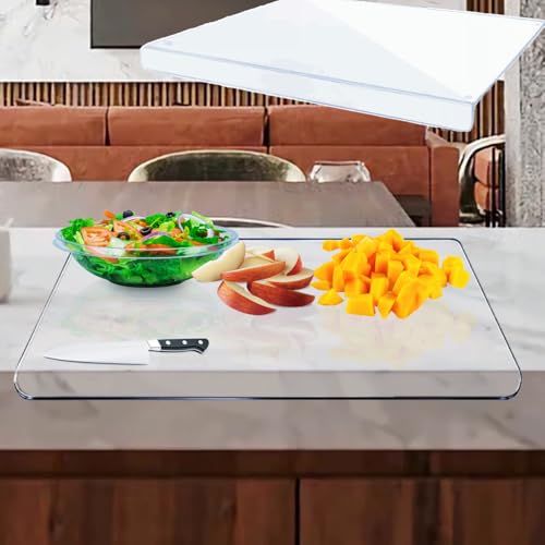 Qivine Acryl Schneidebrett mit Anschlagkante, 45 x 60cm Schneidebrett Kunststoff Groß Durchsichtige, Rutschfest Küchenplatte Arbeitsplatte mit Lippe für Brot, Fleisch, Gemüse von Qivine