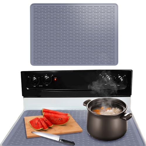 Qivine Herdabdeckungen, 70 x 50 cm Grau Silikon Hitzebeständig Wasserdichte Ceranfeld Herdabdeckplatten Induktion Schutzmatte Abdeckung für Elektroherd Glaskeramik Kochfelder von Qivine