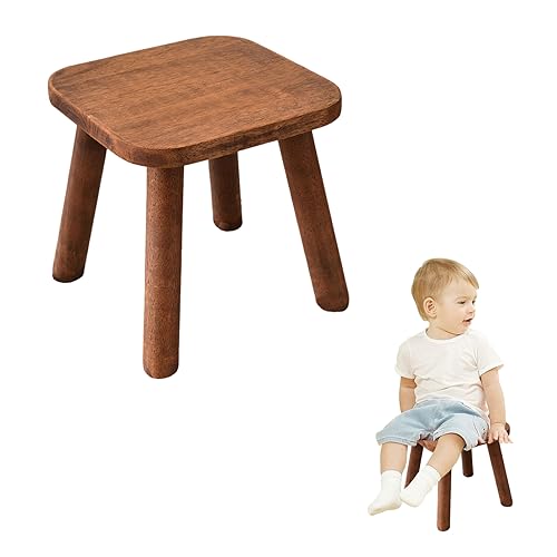 Holzhocker, Echt Holz Pflanzenhocker, Tritthocker für Kinder aus Holz, Kleiner Deko Hocker, als Stuhl, Fußbank, Sitzhocker, Melkhocker, Kinderhocker Bad, Blumenhocker, 24*24cm (Massive Holzbeine) von Qivine