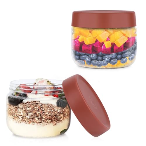Qivine 2 Stück Einmachgläser, 280ml Overnight Oats Gläser mit Schraubdeckel, Wiederverwendbare Luftdicht Vorratsgläser für Overnight Oats Salat Joghurt Pudding Müsli von Qivine