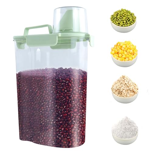 Qivine 2 Stück Müsli Aufbewahrung, 2L Kunststoff Transparent Vorratsdosen Müslispender mit Messbecher, Luftdicht Küche Frischhaltedosen für Reis Mehl Hundefutter, BPA-frei von Qivine