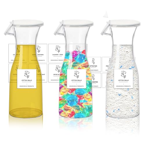 Qivine 3 Stück 1770ml Waschmittel Aufbewahrung mit 16 Wasserdichten Etikett, Luftdichter Waschpulver Dosierer mit V-Düsen Design, Waschmittelbehälter für Waschpulver, Waschmittel, Getreide von Qivine