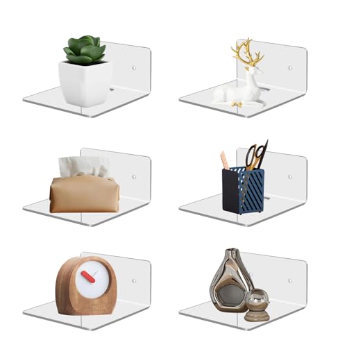 Qivine Unsichtbares Bücherregal Wand, 6er Set Schweberegal Regale für Wände, Acryl Schwebendes Regal Wandregal Kinderzimmer für Bücher Schlafzimmer Badezimmer von Qivine
