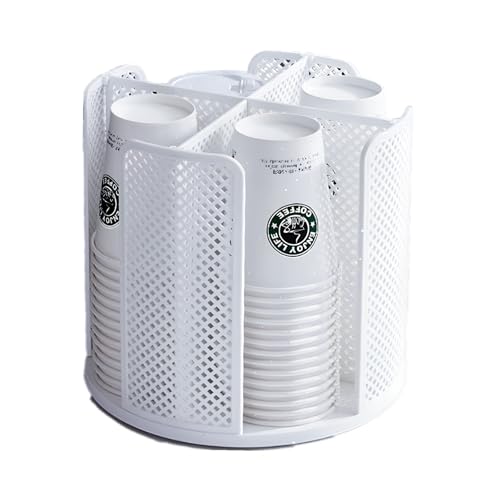 Qivine Becherspender, 4 Fächer 360° Drehbarer Becherhalter, Weiß Kunststoff Kaffeetassen Einwegbecher Pappbecher Spender, Hält 60-80 Tassen 5-8cm Durchmesser von Qivine