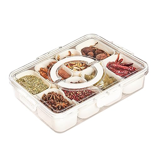Qivine Snackbox mit Fächern, 8 Fächern Kunststoff Snackschale mit Griff Deckel, Snackboxen für Snacks Süßigkeiten Keks Nüsse Obst Gemüse Gewürze von Qivine
