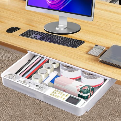 Qivine Ausziehbare Unterbau Schublade, Selbstklebende Versteckt Schreibtisch Schublade, Platzsparend & Praktisch & Viel Platz für Alles, Schreibtisch Organizer für Büro zu Hause Schule von Qivine