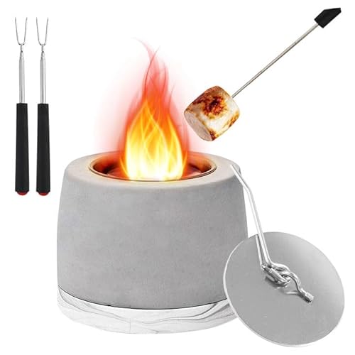 Tischkamin, Tischfeuer Set mit Feuerlöschabdeckung 2 Gabeln, Ethanol Kamin Indoor und Outdoor mit Lagerfeueratmosphäre, Rauchfrei, Unendliche Brenndauer, Balkon Deko, 11.5 * 8.5CM von Qivine