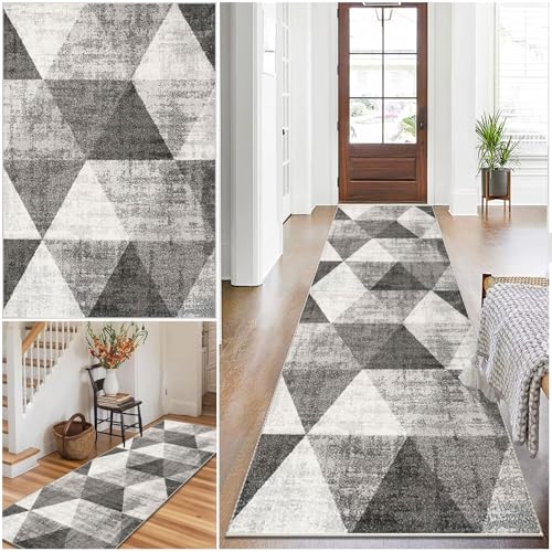 Qivstxug Läufer Teppich für Flur Küchen Läufer Teppiche Teppichläufer Flur Modern Küchenteppich Rutschfester Waschbar 90 x 250 cm Fußmatte Lang Schlafzimmer Entryway Runner Teppich Küchenläufer Matte von Qivstxug