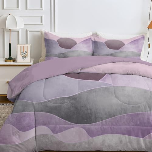 4 Jahreszeiten Bettdecke 200x220 cm, Wende Böhmen Steppdecke Waschbare, Bettdecke ohne Bezug Nutzbar, Leicht Weiche Schlafdecke 200GSM, Ganzjahresdecke Lila Grau mit 2 Kissenbezug (ohne Kissen) von Qiwagu
