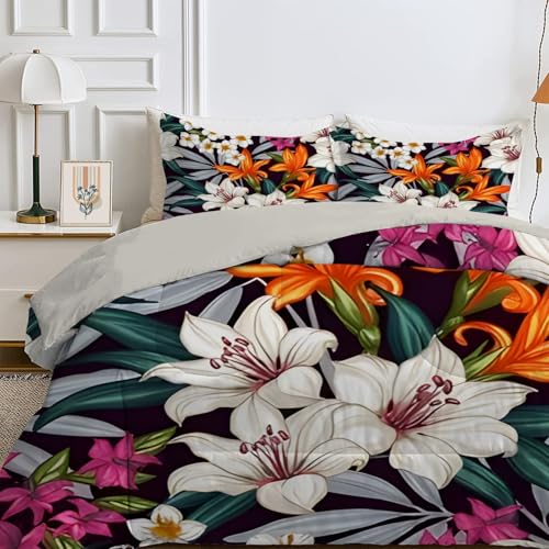 Bettdecke 135x200 4 Jahreszeiten, Wende Bunte Blumen Steppdecke Waschbare, Bettdecke ohne Bezug Nutzbar, Leicht Weiche Schlafdecke 200GSM, Ganzjahresdecke Schwarz mit 1 Kissenbezug (ohne Kissen) von Qiwagu