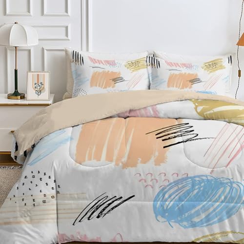 Bettdecke 135x200 4 Jahreszeiten, Wende Farbige Linien Steppdecke Waschbare, Bettdecke ohne Bezug Nutzbar, Leicht Weiche Schlafdecke 200GSM, Ganzjahresdecke Weiß mit 1 Kissenbezug (ohne Kissen) von Qiwagu