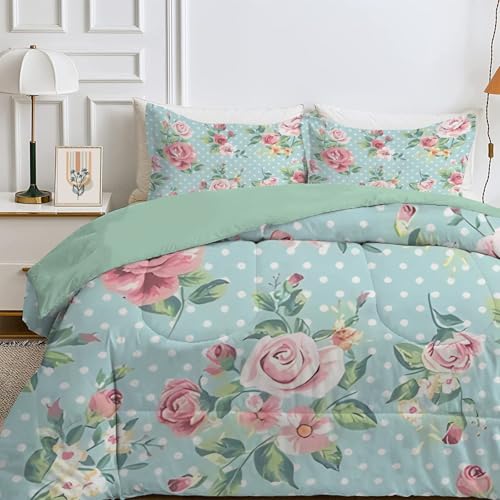 Bettdecke 135x200 4 Jahreszeiten, Wende Pinke Blumen Steppdecke Waschbare, Bettdecke ohne Bezug Nutzbar, Leicht Weiche Schlafdecke 200GSM, Ganzjahresdecke Hellblau mit 1 Kissenbezug (ohne Kissen) von Qiwagu