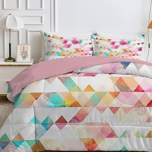 Bettdecke 200x200 4 Jahreszeiten, Wende Geometrisch Bunt Steppdecke Waschbare, Bettdecke ohne Bezug Nutzbar, Leicht Weiche Schlafdecke 200GSM, Ganzjahresdecke Weiß mit 2 Kissenbezug (ohne Kissen) von Qiwagu