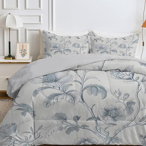 Bettdecke 200x200 4 Jahreszeiten, Wende Vintage Blumen Steppdecke Waschbare, Bettdecke ohne Bezug Nutzbar, Leicht Weiche Schlafdecke 200GSM, Ganzjahresdecke Grau mit 2 Kissenbezug (ohne Kissen), C159 von Qiwagu