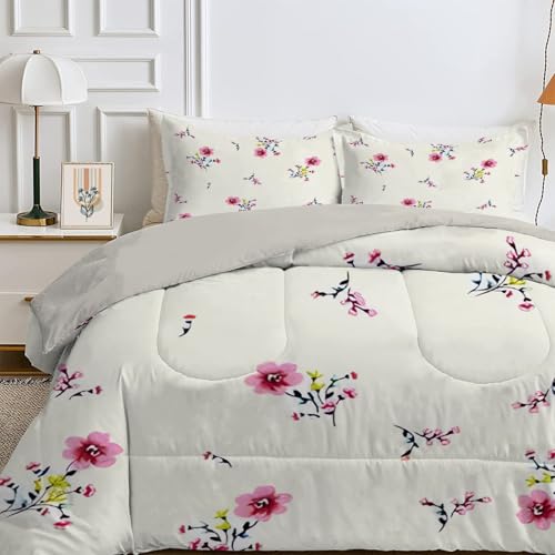 Bettdecke 240x260 4 Jahreszeiten, Wende Rote Blume Steppdecke Waschbare, Bettdecke ohne Bezug Nutzbar, Leicht Weiche Schlafdecke 200GSM, Ganzjahresdecke Hellbraun mit 2 Kissenbezug (ohne Kissen) von Qiwagu