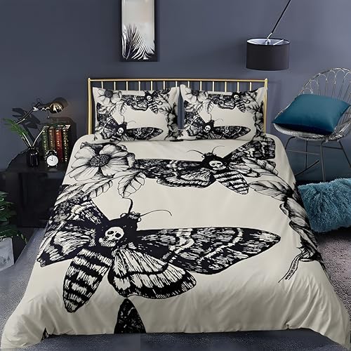 Bettwäsche 135x200 Gothic-Motten-Stil, Bettwäsche-Sets Totenkopf mit Blumenpflanzen aus Weiche Atmungsaktiv Microfaser, Bügelfrei Wendebettwäsche Bettbezug 135 x 200 und 1 Kissenbezug 80x80 cm, Z11 Bettwäsche 135x200 Gothic-Motten-Stil, Bettwäsche-Sets Totenkopf mit Blumenpflanzen aus Weiche Atmungsaktiv Microfaser, Bügelfrei Wendebettwäsche Bettbezug 135 x 200 und 1 Kissenbezug 80x80 cm, Z11 von Qiwagu