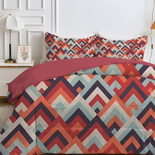 Qiwagu Bettdecke 135x200 4 Jahreszeiten, Wende Geometrie Steppdecke Waschbare, Bettdecke ohne Bezug Nutzbar, Leicht Weiche Schlafdecke 200GSM, Ganzjahresdecke Rot mit 1 Kissenbezug (ohne Kissen) von Qiwagu