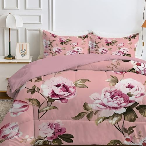 Qiwagu Bettdecke 135x200 4 Jahreszeiten, Wende Lila Blume Steppdecke Waschbare, Bettdecke ohne Bezug Nutzbar, Leicht Weiche Schlafdecke 200GSM, Ganzjahresdecke Rosa mit 1 Kissenbezug (ohne Kissen) von Qiwagu
