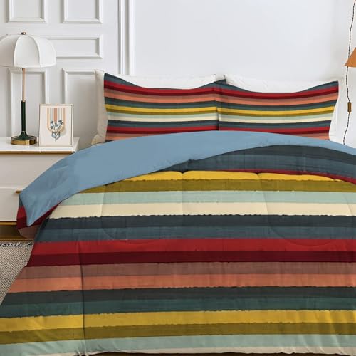 Qiwagu Bettdecke 135x200 4 Jahreszeiten, Wende Streifen Steppdecke Waschbare, Bettdecke ohne Bezug Nutzbar, Leicht Weiche Schlafdecke 200GSM, Ganzjahresdecke Bunt mit 1 Kissenbezug (ohne Kissen) von Qiwagu