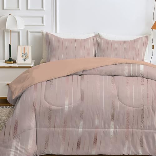 Qiwagu Bettdecke 135x200 4 Jahreszeiten, Wende Streifen Steppdecke Waschbare, Bettdecke ohne Bezug Nutzbar, Leicht Weiche Schlafdecke 200GSM, Ganzjahresdecke Rosa mit 1 Kissenbezug (ohne Kissen) von Qiwagu