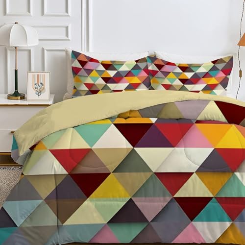 Qiwagu Bettdecke 220x240 cm Bunt, Wende Gelbe Geometrie Steppdecke Waschbare, Bettdecke ohne Bezug Nutzbar, Leicht Weiche Schlafdecke 200GSM, Ganzjahresdecke mit 2 Kissenbezug (ohne Kissen) von Qiwagu
