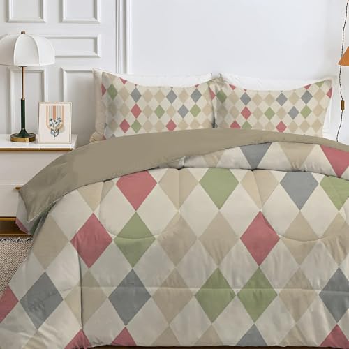 Qiwagu Bettdecke 220x240 cm Grau, Wende Bunt Kariert Steppdecke Waschbare, Bettdecke ohne Bezug Nutzbar, Leicht Weiche Schlafdecke 200GSM, Ganzjahresdecke mit 2 Kissenbezug (ohne Kissen) von Qiwagu