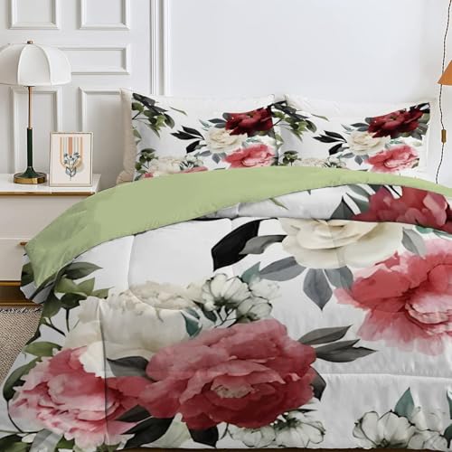 Qiwagu Bettdecke 240x260 4 Jahreszeiten, Wende Bunte Blumen Steppdecke Waschbare, Bettdecke ohne Bezug Nutzbar, Leicht Weiche Schlafdecke 200GSM, Ganzjahresdecke Weiß mit 2 Kissenbezug (ohne Kissen) von Qiwagu
