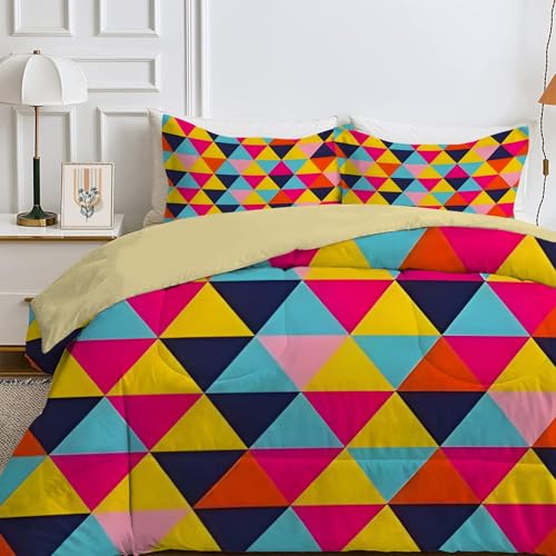 Qiwagu Bettdecke 240x260 4 Jahreszeiten, Wende Geometrisch Steppdecke Waschbare, Bettdecke ohne Bezug Nutzbar, Leicht Weiche Schlafdecke 200GSM, Ganzjahresdecke Farbig mit 2 Kissenbezug (ohne Kissen) von Qiwagu