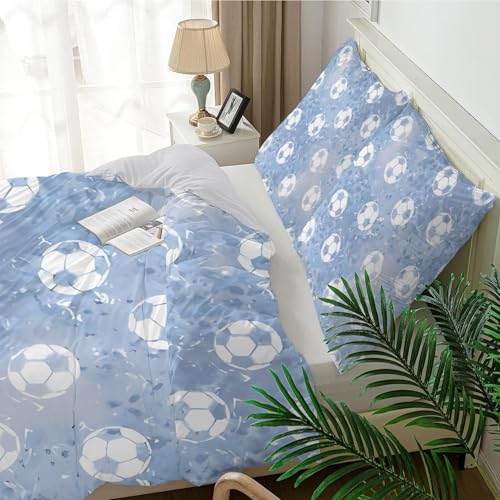 Qiwagu Bettwäsche 135x200 FußBall, Bettwäsche-Sets Hellblau aus Weiche Atmungsaktiv Microfaser, Bügelfrei Wendebettwäsche Bettbezug 135 x 200 und 1 Kissenbezug 80x80 cm, A1390 Qiwagu Bettwäsche 135x200 FußBall, Bettwäsche-Sets Hellblau aus Weiche Atmungsaktiv Microfaser, Bügelfrei Wendebettwäsche Bettbezug 135 x 200 und 1 Kissenbezug 80x80 cm, A1390 von Qiwagu