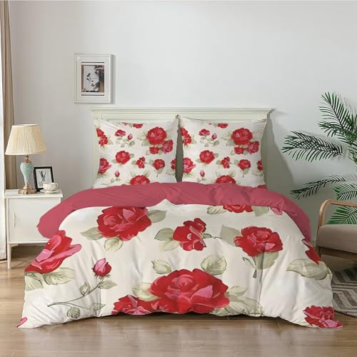 Qiwagu Bettwäsche 220x240 Hellbraun, Rote Blume Bettwäsche-Sets aus Weiche Atmungsaktiv Microfaser, Bügelfrei Wendebettwäsche Bettbezug 220x240 und 2 Kissenbezüge 80x80 cm für Doppelbett Qiwagu Bettwäsche 220x240 Hellbraun, Rote Blume Bettwäsche-Sets aus Weiche Atmungsaktiv Microfaser, Bügelfrei Wendebettwäsche Bettbezug 220x240 und 2 Kissenbezüge 80x80 cm für Doppelbett von Qiwagu