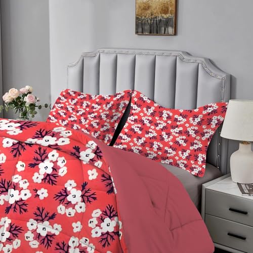 Qiwagu Rot Bettdecke 200x220 cm, Wende-Steppdecke mit Weiße Blumen Muster, Super Weiche Atmungsaktive Schlafdecke 200GSM, Leichte Ganzjahresdecke mit 2 Kissenbezüge Qiwagu Rot Bettdecke 200x220 cm, Wende-Steppdecke mit Weiße Blumen Muster, Super Weiche Atmungsaktive Schlafdecke 200GSM, Leichte Ganzjahresdecke mit 2 Kissenbezüge von Qiwagu