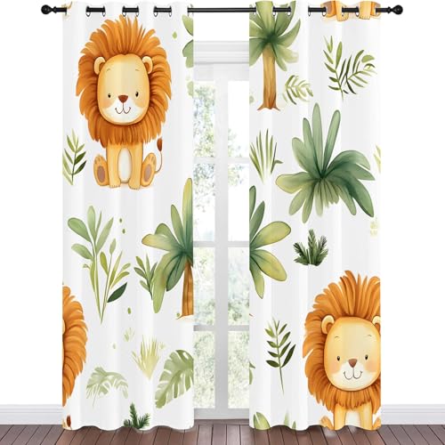Qiwagu Vorhänge Dschungeltiere Blickdicht Gardinen mit Ösen Löwenpflanze Muster 2 Stück 242 x 132 cm (HxB) Vorhang Junge Mädchen Kind Verdunkelungsvorhang für Wohnzimmer Schlafzimmer, A205 von Qiwagu