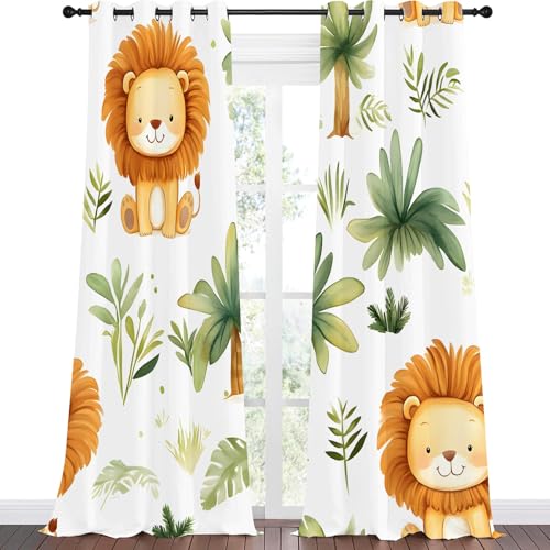 Qiwagu Vorhänge Dschungeltiere Blickdicht Gardinen mit Ösen Löwenpflanze Muster 2 Stück 250 x 100 cm (HxB) Vorhang Junge Mädchen Kind Verdunkelungsvorhang für Wohnzimmer Schlafzimmer, A205 von Qiwagu