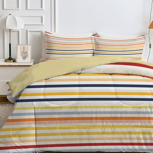 Qiwagu Weiß Bettdecke 135x200 4 Jahreszeiten, Farbige Streifen Wende Steppdecke Waschbare, Bettdecke ohne Bezug Nutzbar, Schlafdecke Leicht Weiche, Ganzjahresdecke mit 1 Kissenbezug, C462 Qiwagu Weiß Bettdecke 135x200 4 Jahreszeiten, Farbige Streifen Wende Steppdecke Waschbare, Bettdecke ohne Bezug Nutzbar, Schlafdecke Leicht Weiche, Ganzjahresdecke mit 1 Kissenbezug, C462 von Qiwagu