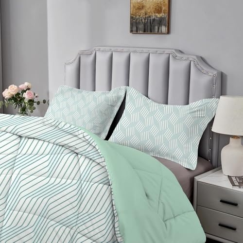 Qiwagu Weiß Bettdecke 135x200 cm, Wende-Steppdecke mit GrüN Gestreift Muster, Super Weiche Atmungsaktive Schlafdecke 200GSM, Leichte Ganzjahresdecke 135x200 mit 1 Kissenbezug, A755 Qiwagu Weiß Bettdecke 135x200 cm, Wende-Steppdecke mit GrüN Gestreift Muster, Super Weiche Atmungsaktive Schlafdecke 200GSM, Leichte Ganzjahresdecke 135x200 mit 1 Kissenbezug, A755 von Qiwagu