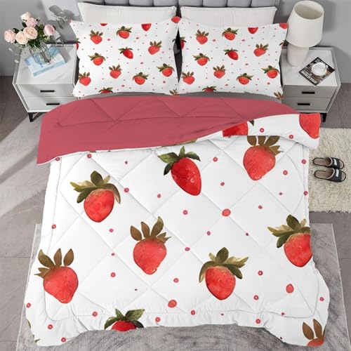 Qiwagu Weiß Bettdecke 135x200 cm, Wende-Steppdecke mit Rote FrüChte Muster, Super Weiche Atmungsaktive Schlafdecke 200GSM, Leichte Ganzjahresdecke 135x200 mit 1 Kissenbezug, C549 Qiwagu Weiß Bettdecke 135x200 cm, Wende-Steppdecke mit Rote FrüChte Muster, Super Weiche Atmungsaktive Schlafdecke 200GSM, Leichte Ganzjahresdecke 135x200 mit 1 Kissenbezug, C549 von Qiwagu
