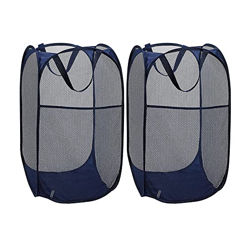 2pcs Faltbarer Pop Up Korb Faltbarer WäSchekorb,WäSchekorb Aus Netzstoff Faltbar WäScheköRbe,Pop Up WäSchekorb,Faltbare WäSchebox Kleidung Und Spielzeug WäSchekorb (Navy blau) von Qiwenr