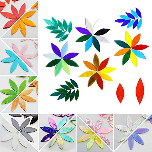 Qiwenr 63 Stück Blatt Mosaiksteine Bunte Glasmosaik Blumen Mosaiksteine zum Basteln Mosaik Bastelset für DIY Handwerk Deko Unterschiedliche Größen -（Farben mischen） von Qiwenr