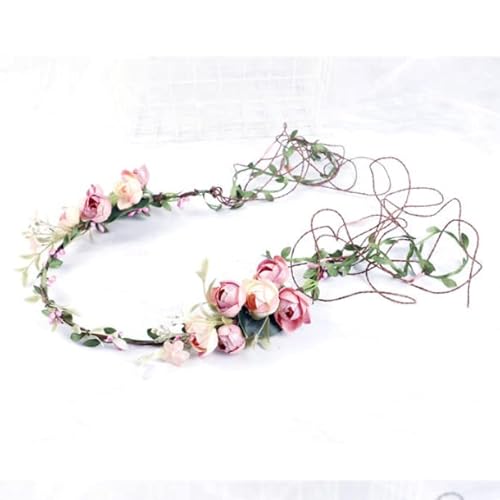 Blumenkrone Blumenkranz Haar Blumenkranz Künstliche Blumen Krone Braut Kopfstück Greenery Krone Haarreif Blumen mit Verstellbarem Band,für Muttertag Hochzeit Party Strand (Weiß) (Rosa) von Qiwenr