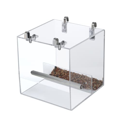 Transparent Futterstation Automatischer VogelhäUschen,Acryl Transparent Vogelfutterhaus Automatischer Futterspender FüR VöGel,KäFig Futterautomat Vogelfutterhaus FüR Papageien Geeignet von Qiwenr