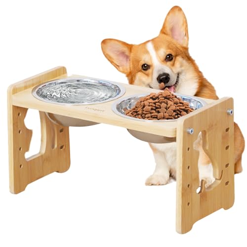 Qiwieod Erhöhter Hundenapf Ständer,Erhöhtes Napfgestell - rutschfeste Höhenverstellbare Fütterung Für Hunde Und Katzen Alle Größen Indoor Outdoor Wohnzimmer Küche von Qiwieod
