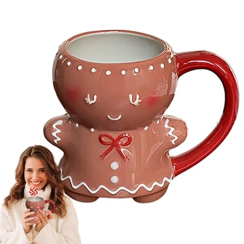 Qiwieod Lebkuchenmann Weihnachtstassen, Lebkuchenkaffeetasse, Ebkuchenmann Deko Weihnachtstasse, Tasse Weihnachten, Mug Gingerbread Mug, Porzellan-Tasse, Lebkuchenmann-Tasse -Kaffeetasse von Qiwieod