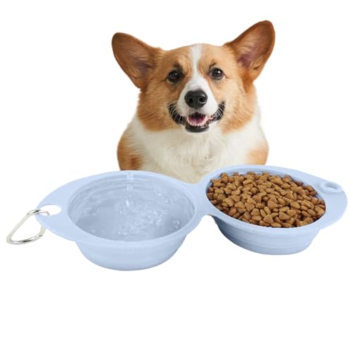 Qiwieod Reiseschalen Für Hunde - Futter Und Wasser Doppelnapf,Klappbarer Napf Für Unterwegs Spaziergang Park Camping Wandern Qiwieod Reiseschalen Für Hunde - Futter Und Wasser Doppelnapf,Klappbarer Napf Für Unterwegs Spaziergang Park Camping Wandern von Qiwieod